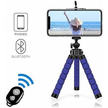 Alfort mini tripode tripode movil flexible 360rotacion telefonos de soporte con control remoto portatil tripode para iphone 88 plussamsung galaxyhuawei y otros iosandroid 55 azul oscuro