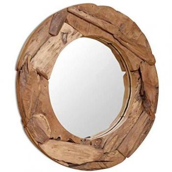 Espejo decorativo redondo de teca 80 cm