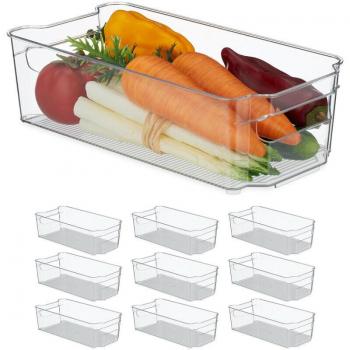 10 Organizadores de Nevera Transparentes con Asas, Almacenaje de Alimentos 9x31,5x15,5 cm