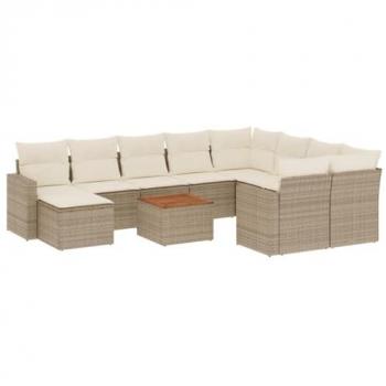 Set de sofás de jardín 11 piezas con cojines de Polyrattan Beige