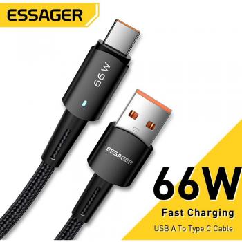 Cable USB Tipo C Essager 66W, Carga Rápida y Transferencia de Datos, 0.5m Negro para Samsung, Huawei, Xiaomi Mi y Redmi