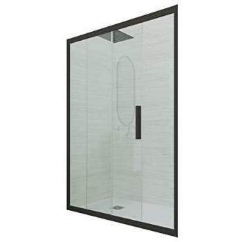 Puerta de ducha corredera 100 cm x 200 cm vidrio templado PVC negro mate modelo Deco