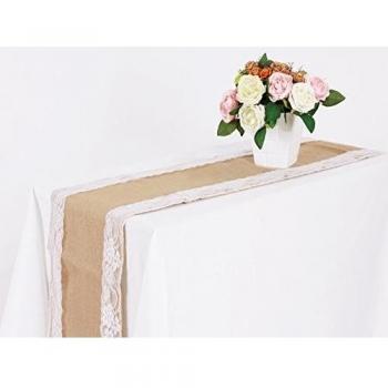 Pinlei 12 X 108inch Decoración del Partido Natural Hessian Encaje Corredor de la tabla Rústico Burlap Encaje Corredor de la tabla para la boda de Navidad Festival Decoración de la mesa del evento