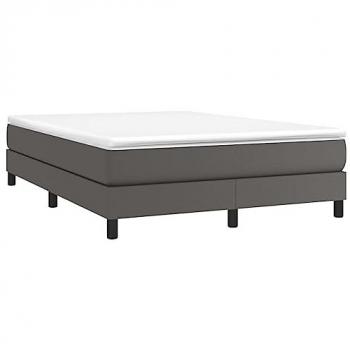 Cama box spring con colchón cuero sintético gris 140x190 cm