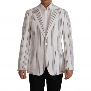 Dolce & Gabbana White Stripes Cotton Single Breasted Blazer - IT48 | M