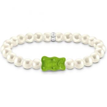 Thomas Sabo x HARIBO Sterling Silver Pearl Bracelet with Green Gold Bear and Crystal Glass