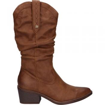 Bota Alta Marrón de Cuero para Mujer con Tacón y Cierre con Cremallera MTNG 50484