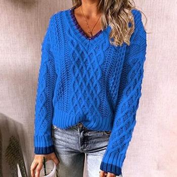 UKKO Jerséis Mujer Cuello En V Suéter Casual Mujeres Estilo Preppy De Manga Larga Saltadores Remiendo Señoras De Alta Calle Otoño Otoño Invierno Jerseys