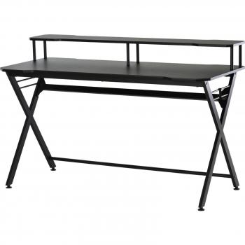HOMCOM Mesa Gaming Escritorio para Ordenador PC con Soporte para Monitor, Gancho para Auriculares, Estante Elevado, Marco de Metal 140x60x90 cm Negro