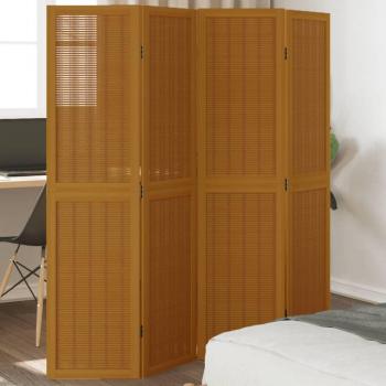 Biombo separador de ambientes 4 paneles de madera maciza de Paulownia marrón