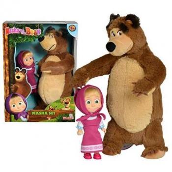 Simba- Muñeca de Masha 12cm con Peluche Oso 25cm 9301072 and The Bear, Multicolor