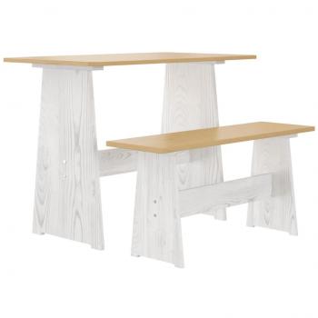 Mesa de comedor con banco REINE Pino marrón ámbar y blanco