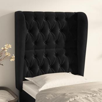 Cabecero de oreja negro en terciopelo 83x23x118/128 cm