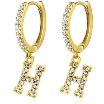Pendientes de aro con inicial A-Z para mujer, chapados en oro blanco de 14 quilates, circonita cúbica, personalizados, 26 letras, regalo para ella
