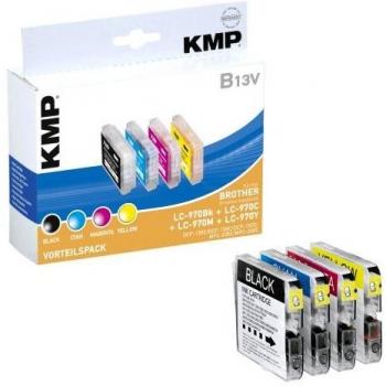 KMP B13V - Pack de 4 Tintas Compatibles para Brother LC-970 (Negro, Cian, Magenta, Amarillo) - 20ml cada una