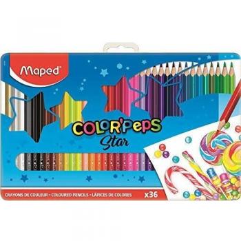 Maped Color 'Peps –Caja metálica de 36 lápices de colores de madera. MAPED 832056
