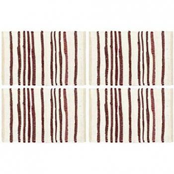vidaXL 4x Manteles Individuales Tela Lavables Algodón Trenzado Diseño Original Conjunto Set Salvamanteles Mesa Comedor Cocina Blanco Raya Burdeos Fina