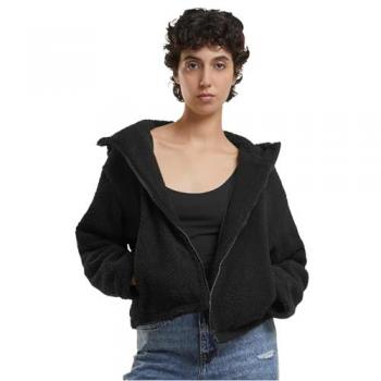 Urban Classics Women's Black Short Hooded Sherpa Jacket