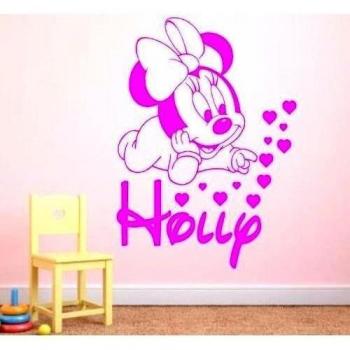 Personalizado con bebé Minnie Mouse vinilo wandkunstaufkleber, 4 tamaños 16 colores - MM3, XL 100 x 60 cm