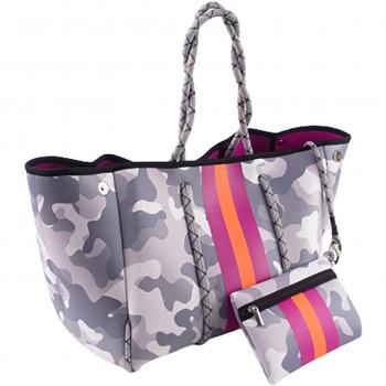 Neoprene Tote Bag with Zipper Pouch - Gray Camo