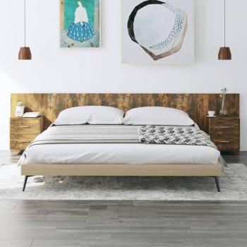 Cabecero de cama de roble ahumado con mesitas de noche de madera contrachapada multicapa
