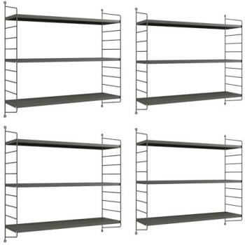 Juego de 4 Estanterías de Pared Strängnäs Acero Antracita 50x60x15 cm con 3 Niveles Regulables