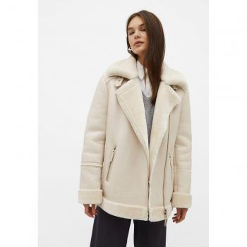 Ecru Faux Shearling Double-Face Biker Jacket S