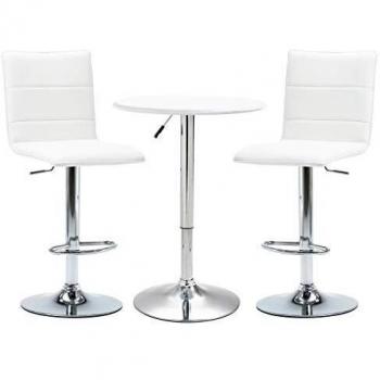 vidaXL Set Mesa Alta y Taburetes de Bar 3 Piezas Cuero Sintético Hogar Jardín Salón Cocina Bricolaje Decoración Diseño Mobiliario Muebles Blanco
