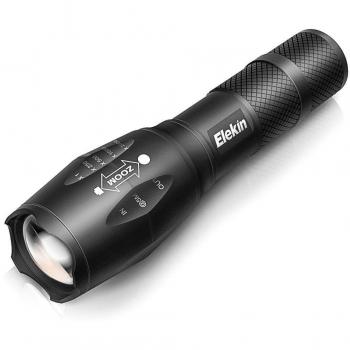 Elekin linterna 1000 lúmenes T6 LED luz de aluminio de grado IPX6 impermeable, 5 modo zoom de enfoque ajustable, 360 soporte para bicicleta.