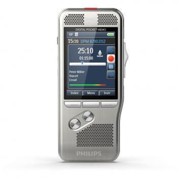 Dictáfono Digital Philips Pocket Memo DPM8300 con Memoria Interna y Diseño Plata
