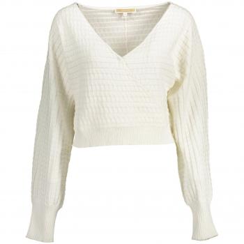 Chic White Long-Sleeved V-Neck Shirt - S