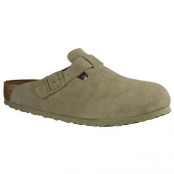 Birkenstock Boston Suede Leather Clogs - Faded Khaki Green