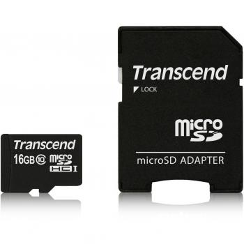 Transcend 16GB MicroSDHC Clase 10 UHS-1 Tarjeta de Memoria con Adaptador TS16GUSDHC10