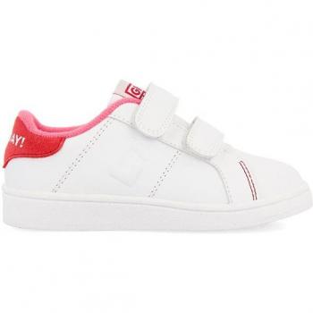 Gioseppo Zapatillas Deportivas Colegiales Blancas con Detalle en Rosa y Doble Cierre Ajustable Volsk - Zapatillas deportivas de niños, color blanco con detalle en rosa, doble cierre adherente, puntera refor