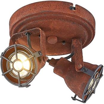 Lindby Scabra foco de techo industrial en aspecto óxido, 2 luces, hecho de metal, color marrón, para salón y comedor, con casquillo GU10