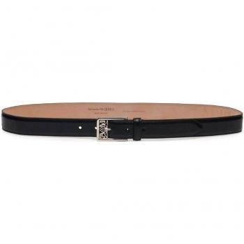 Alexander McQueen Men's Seal Buckle Leather Belt in Black | Size 100 | 7754051BRCF1000