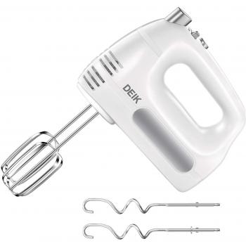 Deik Batidora de Varillas, Batidora Amasadora Batidora de Repostería Batidora de Mano con 6 Velocidades y Función Turbo, Batidora de Acero Inoxidable con Gancho y Batidores, 300W, Blanco