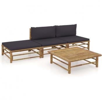 4-Piece Bamboo Garden Lounge Set with Dark Grey Cushions
