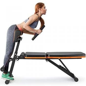 PERLECARE banco de musculacion, duradero banco de gimnasio, peso de hasta 350 kg, de hasta 350 kg, ejercicio plegable con 7 posiciones trasera, 7 alturas, dos banda de ejercicio para gimnasio en casa