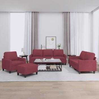 Juego de sofás con cojines 4 piezas tela rojo tinto VidaXL