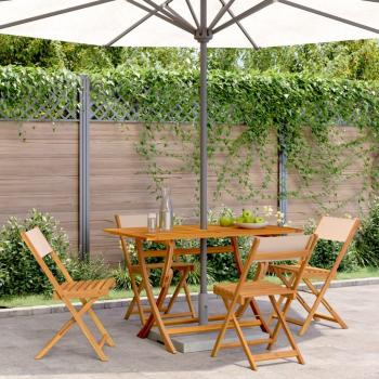 Sillas plegables de jardín 4 piezas de tela beige y madera maciza