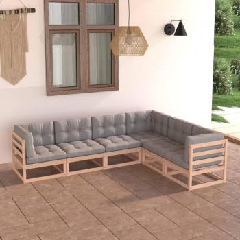 6-Piece Solid Pine Garden Lounge Set with Cushions