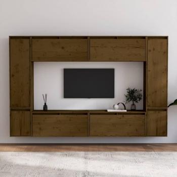 Mueble para TV 8 piezas de madera maciza de pino marrón miel vidaXL