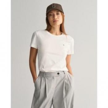 Camiseta Gant para mujer Shield blanca (XS), Casual, Algodón, Manga corta 2024