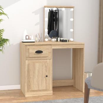 Tocador con LED madera contrachapada roble Sonoma 90x50x132,5cm Marrón