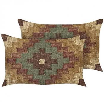 Conjunto de 2 cojines étnicos multicolores de yute y lana 30 x 50 cm estilo kilim patrón oriental