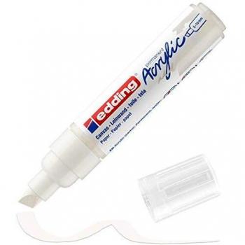 edding 5000 marcador acrílico de trazo grueso - blanco - 1 rotulador acrílico resistente al agua - punta biselada ancha 5-10 mm - pintura acrílica para lienzo, papel kraft, madera y piedra