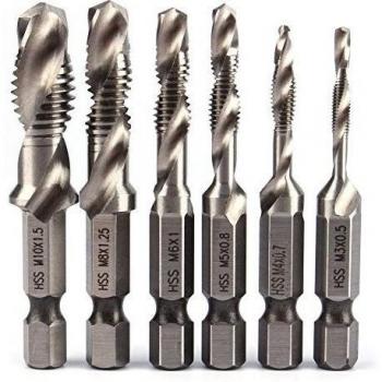 6Pcs 1/4 vástago hexagonal HSS Métricas mano derecha Rosca Toque y cónica Brocas