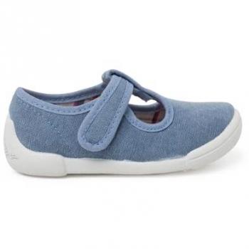 Pepitos de bebé niño Pisamonas con horma redondeada y tira adherente, color azul, talla 25