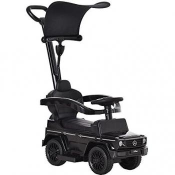 HOMCOM Coche Correpasillos para Niños +12 Meses Mercedes G350 Empujador Andador con Bocina Capota Extraíble Respaldo y Barandilla 85,5x40,5x95 cm Negro